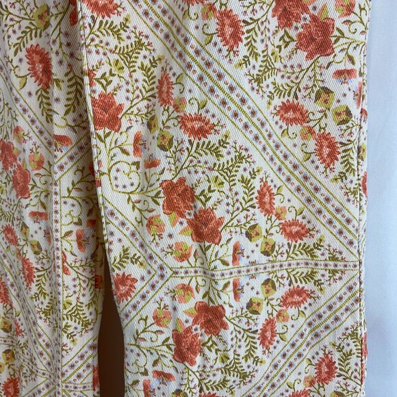 Show Me Your Mumu Pants XS Peach Green Coral Floral Elastic Waist Pull-On Denim - Picture 6 of 12